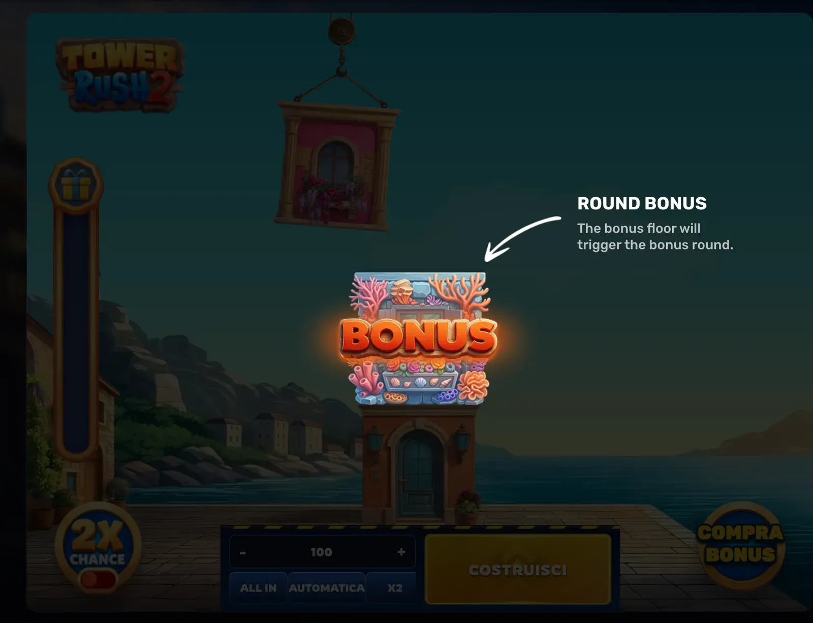 Seconda scheda del tutorial di Tower Rush 2: il piano BONUS che fa partire il Round Bonus