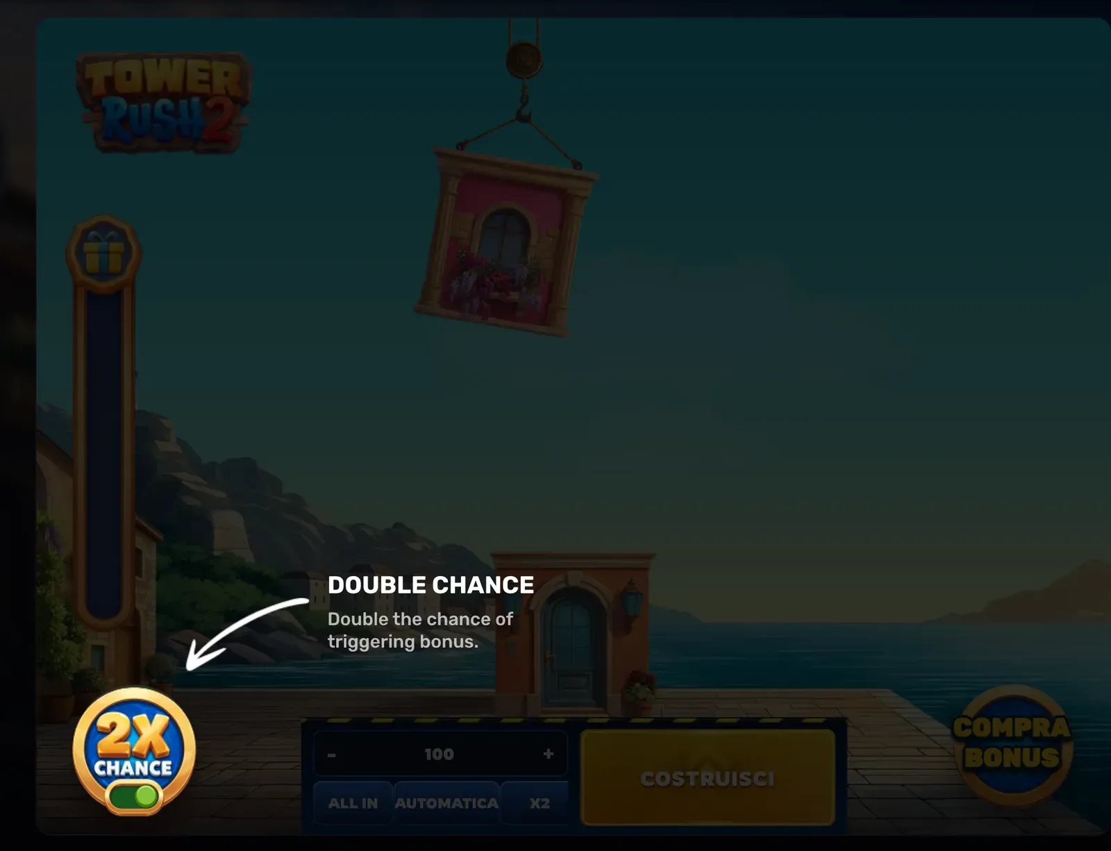 Quarta scheda del tutorial di Tower Rush 2: l’interruttore 2X CHANCE, Double Chance